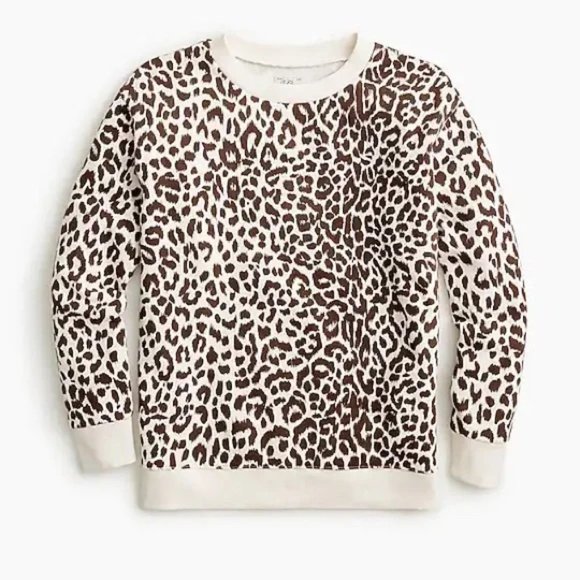 NWT-XS-J.Crew Cotton crewneck sweatshirt in leopard